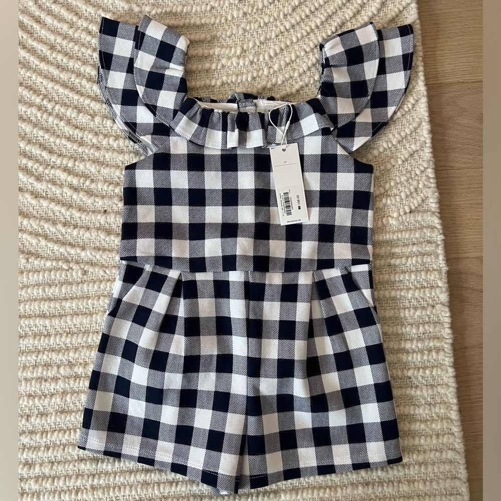 Janie and Jack Gingham Romper Ruffle 2T Girls Outfit Toddler Baby Summer Night